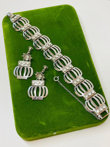 Silver and Rhinestone Bracelet and Earrings set Devil's Details